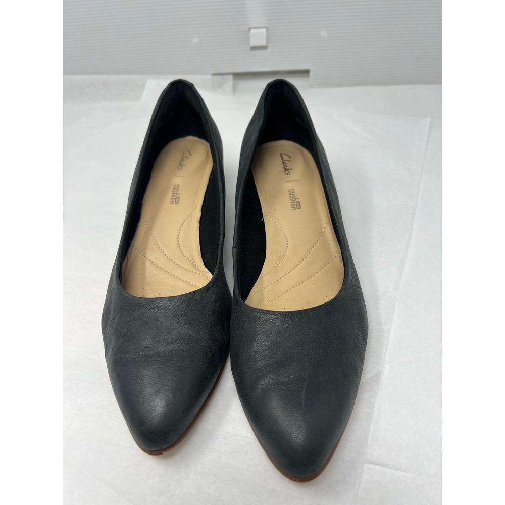 Clarks Mena Bloom Black Leather Low Heel Pumps Women's US 8.5M Cushion